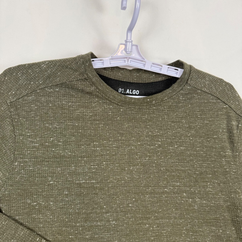 01.ALGO Mens Performance Long Sleeve Shirt Olive Green Waffle Knit Large UPF 40+